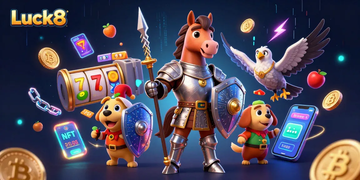 Engage with Luck8 in this vibrant casino-themed illustration showcasing exciting slot game elements.