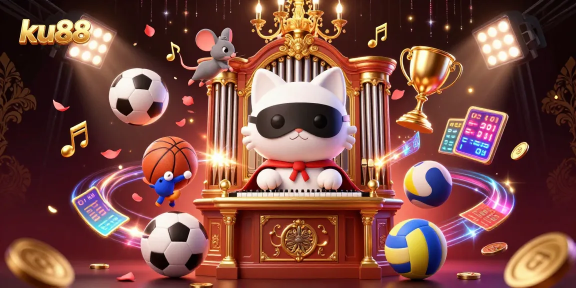 Engage in thrilling gameplay with ku88 featuring a vibrant casino scene filled with animated characters and sports elements.