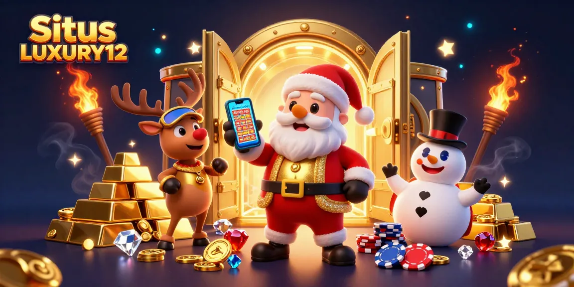 Experience the thrill of Situs LUXURY12 slots with Santa, reindeer, and a poker chip snowman.