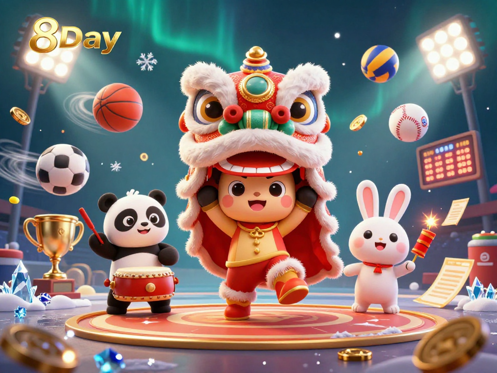 Join the excitement at 8Day with festive characters and dynamic sports betting elements!
