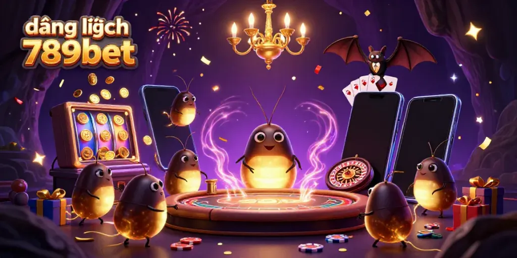 Engage with the exciting world of đăng nhập 789bet, illuminated by glowing cartoon glowworms in a vibrant casino scene.