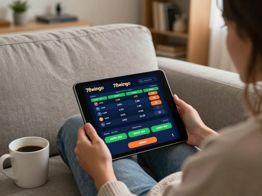 Engaging moment using the 78wingo app for online betting in a cozy home environment.