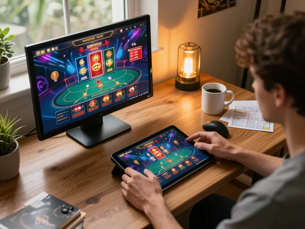 Engaging with the Link vào chơi Bet88 on a tablet in a cozy home setup