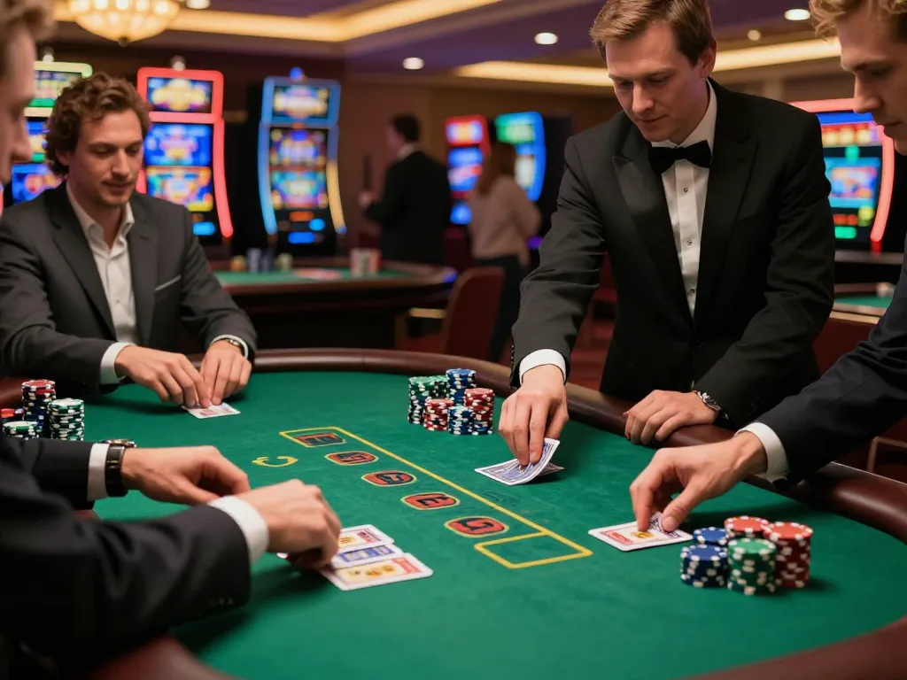 Players engaging in a game of blackjack on gamebaidoithuong8, showcasing competitive gameplay and vibrant casino atmosphere.