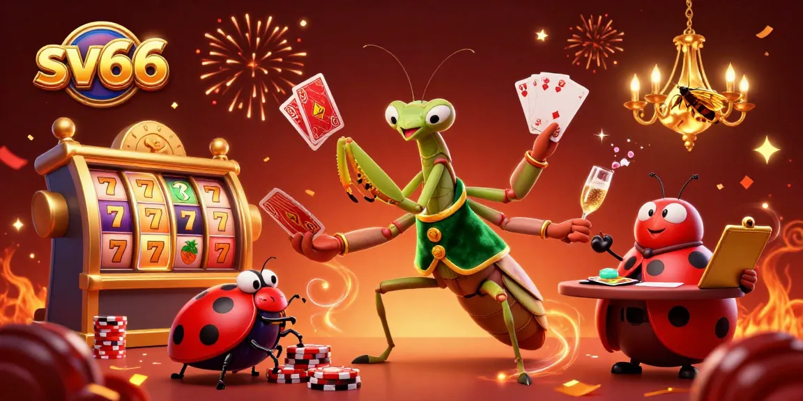 Experience the excitement of sv66 with a lively casino scene including slot reels and dynamic characters.