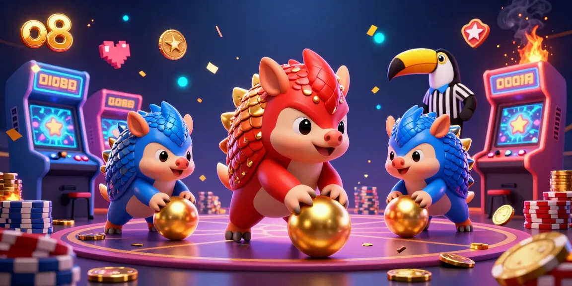 Experience the thrilling action at O8 as rival pangolins roll into poker chips while competing in a vibrant casino.